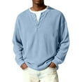 thumbnail image 1 of Nokdvo Long Sleeve Waffle Shirt Men Fashion 2025 Quarter Button Up Henley Casual Pullover Tops Fall Winter Textured Knit Solid Color Loose Sweaters,Light Blue XL, 1 of 9
