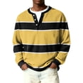 thumbnail image 1 of Nokdvo Long Sleeve Waffle Shirt Men Fashion 2025 Striped Quarter Button Up Henley Casual Pullover Top Fall Winter Quilted Knit Solid Color Loose Workout Shirts,Yellow S, 1 of 6