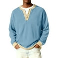 thumbnail image 1 of Nokdvo Long Sleeve Waffle Shirt Men Fashion Quarter Button Up Henley Casual Pullover Fall Winter Textured Color Block Loose Sweatshirt,Sky Blue 2XL, 1 of 9
