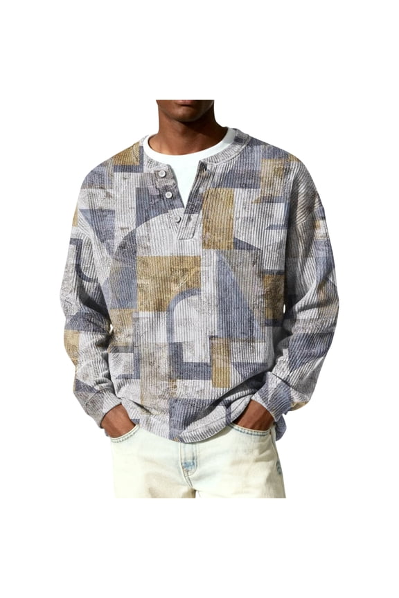 Long Sleeve Waffle Shirts for Me Lightweight Plaid Quarter Button Up Henley Casual Sweaters Fall Winter Quilted Knit Solid Color Loose Pullover Tops,Light Blue XL