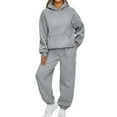 thumbnail image 1 of Nokdvo Lounge Sets for Women 2 Piece Sweat Suit Sets Oversized Solid Sweatshirts Long Sleeve Hoodie Y2k Tracksuits with Baggy Sweatpant Sets Gray S, 1 of 6