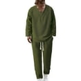 thumbnail image 1 of Nokdvo Men 2 Piece Outfits Sherpa V Neck Baggy Jacquard Pullover Fall Winter Drawstring Solid Color Casual Long Sleeve Sweatsuits with Pockets,Army Green L, 1 of 5