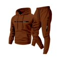 thumbnail image 1 of Nokdvo Men 2 Piece Tracksuit Set Sherpa Fleece Letter Print Drawstring Hoodie and Sweatpants Fall Winter Hooded Solid Color Ribbed Sweat Suit Sets with Pocket,Coffee 3XL, 1 of 3