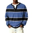 thumbnail image 1 of Nokdvo Men Waffle Shirt Long Sleeve Fashion Striped 1/4 Button Up Henley Casual Pullover Top Fall Winter Quilted Knit Solid Color Loose Sweaters,Blue 3XL, 1 of 6