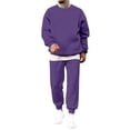 thumbnail image 1 of Nokdvo Men's 2 Piece Outfits Long Sleeves Crewneck Set Stretchy Solid Color Sweatsuits with Pockets Jogging Casual Athletic Outdoor Fashion Tops and Pants Sweatsuits,Purple S, 1 of 4