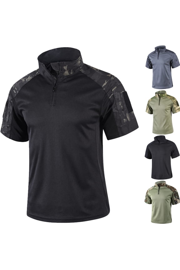 Men's Camo T-Shirts with 1/4 Zipper Short Sleeves Shirts Camouflage Print Stretch Tops Military Ripstop Vintage Slim Fit Causal T-Shirts,Snake Pattern 2XL