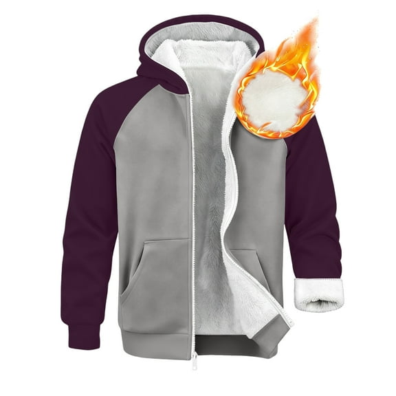 Nokdvo Men's Fleece Hoodie Heavyweight Fleece Full Zip Up Coat Long Sleeve Color Block Wool Warm with Pockets Jacket,Dark Gray M