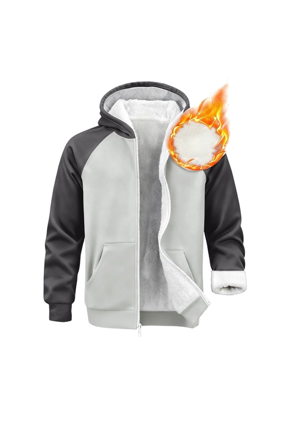 Men’s Hoodies Heavyweight Fleece Lined Full Zip Coat Long Sleeve Color Block Warm Thick with Pockets Jacket,Light Gray XL