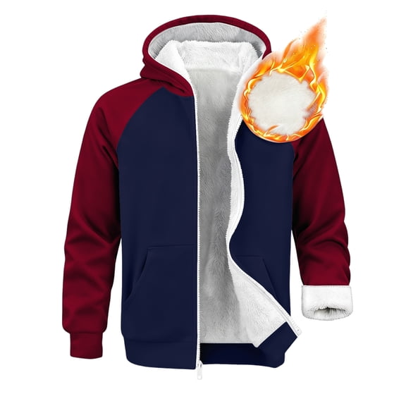 Nokdvo Men's Hoodies Sherpa Fleece Lined Full Zip Up Cardigan Coat Long Sleeve Color Block Wool Warm with Pockets Jacket,Light Purple XL