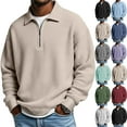 thumbnail image 1 of Nokdvo Men’s Long Sleeve Polo Shirts Waffle Knit 1/4 zip T Shirts Collared Textured Knit Pullovers Solid Color Fashion Winter Big and Tall Comfort Classic Golf Pullover Sweater,Gray 3XL, 1 of 4