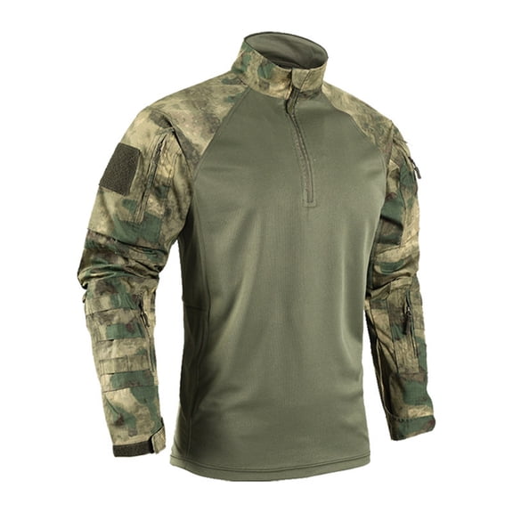 Nokdvo Men’s Military Long Sleeve Shirts Camouflage Print with 1/4 Zipper Shirt Stretch Raglan Tops with Pockets Quick-Dry Combat Military Quick Dry Outdoor T-Shirts,Camouflage L