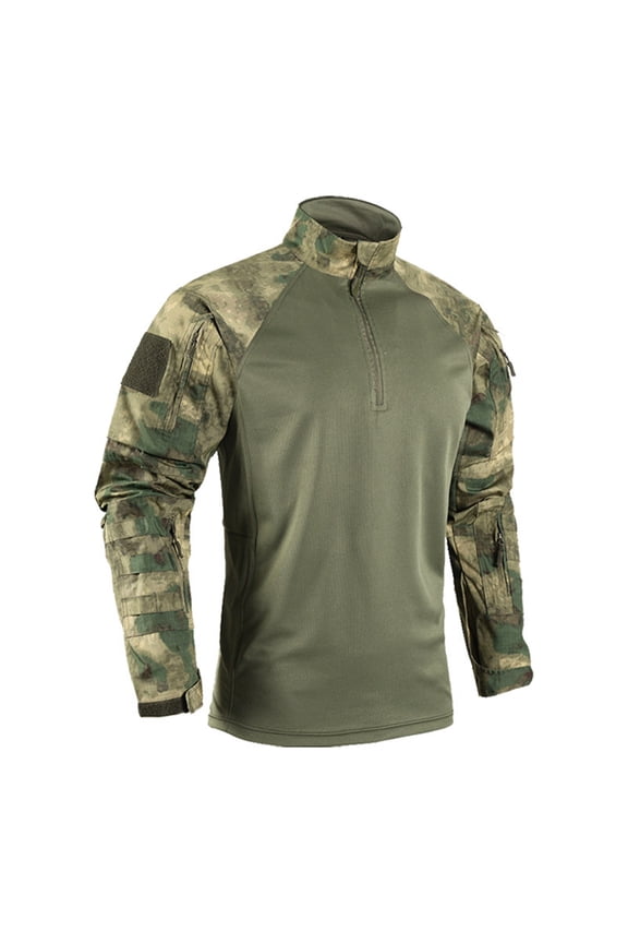 Men’s Military Long Sleeve Shirts Camouflage Print with 1/4 Zipper Shirt Stretch Raglan Tops with Pockets Quick-Dry Combat Military Quick Dry Outdoor T-Shirts,Camouflage L