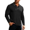 thumbnail image 1 of Nokdvo Men's Polo Shirt Waffle Knitted Long Sleeve Polo Shirts 3 Button Collared Golf Shirts Solid Color Spring Fall Casual Slim Fit Breathable Workwear,Black M, 1 of 4