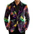 thumbnail image 1 of Nokdvo Men's Suit Jacket Mardi Gras Corduroy Blazer Lapel Carnival Mask Print Suit Jackets Long Sleeve Casual Loose-Fit Carnival Party Classic Outfits,Khaki L, 1 of 6