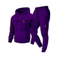 thumbnail image 1 of Nokdvo Men's Sweatsuit Fashion Fleece Letter Print Drawstring Hoodie and Sweatpants Fall Winter Hooded Solid Color Ribbed Sweatsuit Sets with Pocket,Purple 2XL, 1 of 3