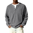 thumbnail image 1 of Nokdvo Men's Waffle Knit Long Sleeve Shirt Sherpa Quarter Button Up Henley Casual Pullover Top Fall Winter Textured Knit Solid Color Loose Sweatshirt,Gray M, 1 of 9