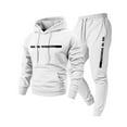 thumbnail image 1 of Nokdvo Mens 2 Piece Sweatsuit Fashion 2025 Fleece Letter Print Drawstring Hoodie and Sweatpants Fall Winter Hooded Solid Color Ribbed Pullover Set with Pocket,White 3XL, 1 of 3