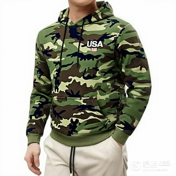 Nokdvo Mens American Flag Camo Hoodies Long Sleeve Camouflage Sweatshirts Usa Flag Drawstring Pullover Sweatshirts Casual Trendy Fall and Winter Camouflage Hooded Shirt,Deep Green XL