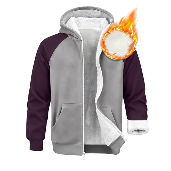 Nokdvo Mens Hoodies Fashion 2025 Fleece Full Zip Outerwear Long Sleeve Color Block Wool Warm with Pockets Jacket,Dark Purple 2XL