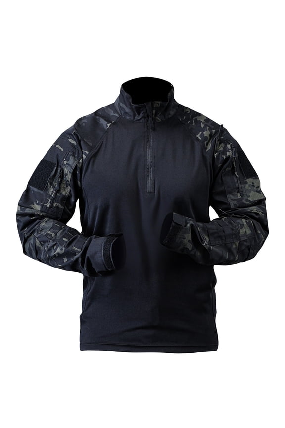 Mens Long Sleeve Combat Shirt Camo Printed with 1/4 Zipper Shirt Stretch Raglan Tops with Pockets Hiking Outdoor Casual Summer Athletic T-Shirt,Zebra L