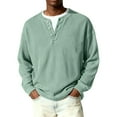 thumbnail image 1 of Nokdvo Mens Long Sleeve Waffle Shirt Plus Size Quarter Button Up Henley Casual Pullover Tops Fall Winter Textured Knit Solid Color Loose Workout Shirts,Mint Green 2XL, 1 of 9