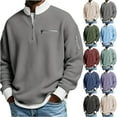 thumbnail image 1 of Nokdvo Mens Quarter Zip Pullover Waffle Long Sleeve Pullovers with Zipper Pocket Stand Collar Polo Shirt Textured Traditional Vintage Casual Outdoor Winter Clothes,Gray 5XL, 1 of 7