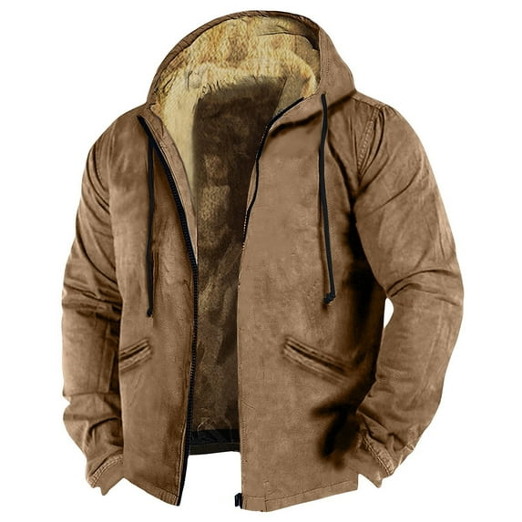 Nokdvo Sherpa Hoodie Men Fuzzy Fleece Zip Up Jacket Big and Tall Long Sleeve Hooded Coat Winter Thermal Drastring Jackets with Hood Brown 6XL
