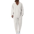 thumbnail image 1 of Nokdvo Mens Sweat Suits 2 Piece Set Sherpa V Neck Baggy Jacquard Sweatshirt Fall Winter Drawstring Solid Color Long Sleeve Casual Sweatsuits with Pockets,White 3XL, 1 of 5