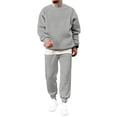 thumbnail image 1 of Nokdvo Mens Sweat Suits Long Sleeves Crewneck Sets Stretchy Solid Color Tracksuits with Pockets Athletic Casual Fall Winter Warm Comfy Tops and Pants Sweatsuits,Light Gray L, 1 of 4