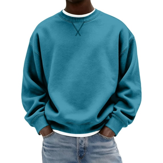 Nokdvo Mens Sweater Crewneck Long Sleeve Sweatshirt Solid Color New X Decoration Pullover Warm Basic Fashion Causal Lightweight Tops,Sky Blue XL