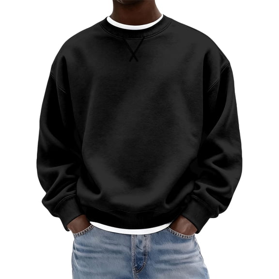 Nokdvo Mens Sweater Crewneck Long Sleeves Sweatshirt Solid Color New X Decoration Pullover Sweatshirt Casual Warm Basic Fall Winter Outdoor Pullover Tops,Black 2XL