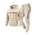 thumbnail image 1 of Nokdvo Mens Sweatsuit Set Fashion 2025 Fleece Letter Print Drawstring Hoodie and Sweatpants Fall Winter Hooded Solid Color Ribbed Sweat Suit Sets with Pocket,Khaki XL, 1 of 4