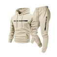 thumbnail image 1 of Nokdvo Mens Sweatsuits 2 Piece Set Fashion Fleece Letter Print Drawstring Hoodie and Sweatpants Fall Winter Hooded Solid Color Ribbed Sweat Suit Sets with Pocket,Khaki L, 1 of 3