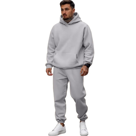 Nokdvo Mens Sweatsuits 2 Piece Set Long Sleeve Sweatsuit Set with Pockets Solid Color Hoodies Sweatsuit Sets Workout Athletic Running Training Outdoor Hooded Outfit,Light Gray 2XL