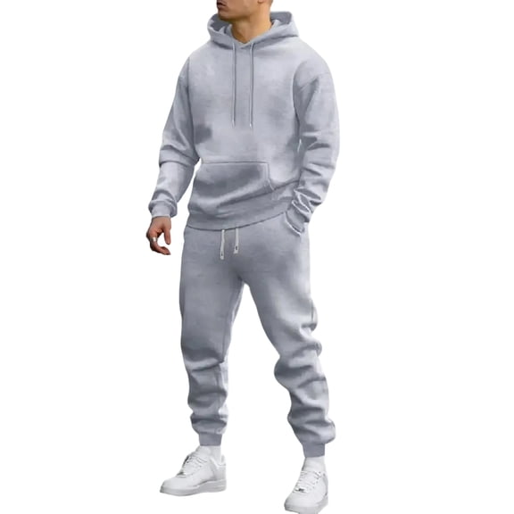 Nokdvo Mens Sweatsuits 2 Piece Set Long Sleeve Track Suits with Pockets Solid Color Hoodies and Sweatpants Two Piece Sets Casual Jogging Athletic Training Outdoor Activewear,Light Gray XL