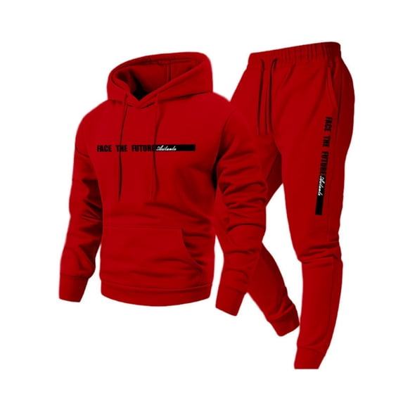 Nokdvo Mens Sweatsuits Sets Sherpa Fleece Letter Print Drawstring Hoodie and Sweatpants Fall Winter Hooded Solid Color Ribbed Sweatsuit Sets with Pocket,Red 3XL