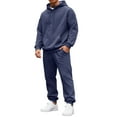 thumbnail image 1 of Nokdvo Mens Track Suits Lightweight Fleece Letter Print Drawstring Hoodie and Sweatpants Fall Winter Hooded Solid Color Ribbed Pullover Set with Pocket,Navy 3XL, 1 of 4