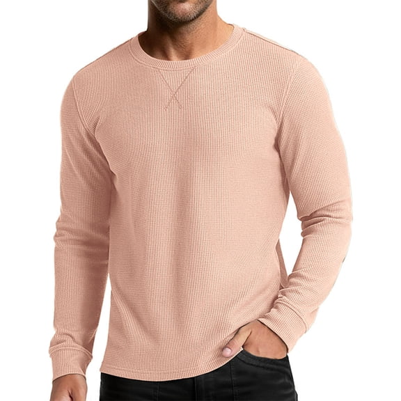 Nokdvo Mens Waffle Crewneck Shirts Long Sleeves Crewneck Sweaters Waffle Knitted Textured Pullover Shirt Lightweight Classic Basic Casual Tees,Khaki XL