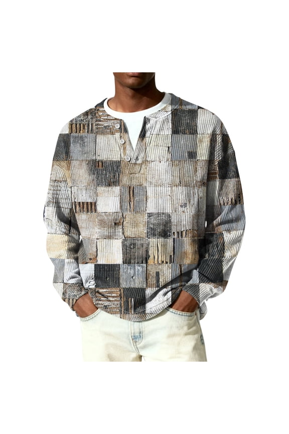 Mens Waffle Shirts Long Sleeve Lightweight Plaid 1/4 Button Up Henley Casual Workout Shirts Fall Winter Quilted Knit Solid Color Loose Shirt,White 3XL