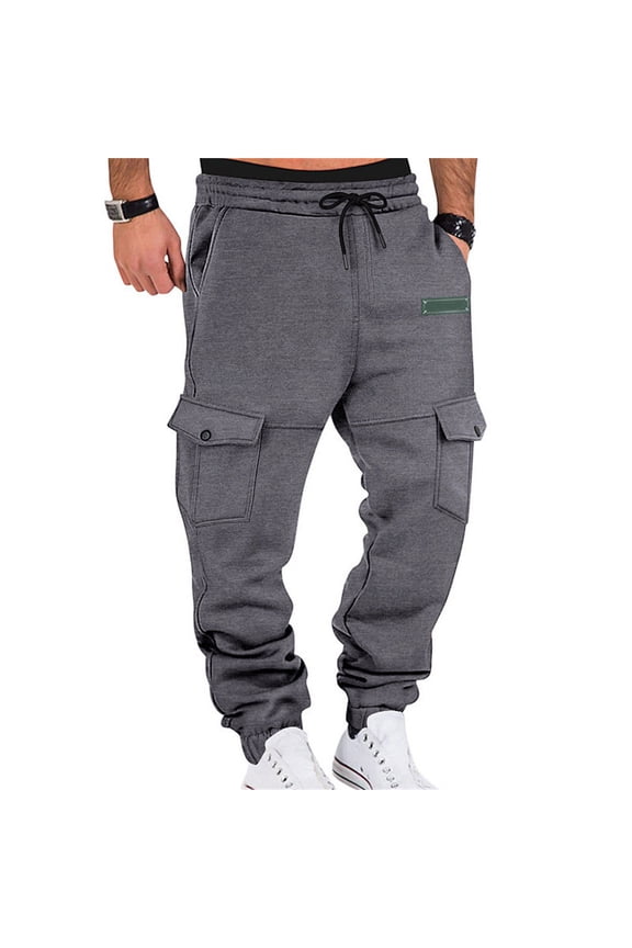 Mens Work Pants Cargo Sherpa Drawstring High Waist Trousers Fall Winter Casual Cargo Pants,Dark Gray L