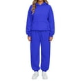 thumbnail image 1 of Nokdvo Pant Sets Women 2 Piece Outfits Plus Size Long Sleeve Casual Hoodie Sweatsuit Ribbed Sweatpants Tracksuit with Pockets,Royal Blue S, 1 of 5