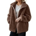 thumbnail image 1 of Nokdvo Sherpa Jackets for Women Winter Warm Fluffy Fleece Zipper Cardigan Stand Collar Long Sleeve Drawstring Casual Coats with Pockets,Brown 2XL, 1 of 5