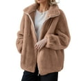 thumbnail image 1 of Nokdvo Sherpa Womens Jacket Comfortable Fleece Zip Up Cardigan Stand Collar Long Sleeve Drawstring Casual Coats with Pockets,Light Brown 2XL, 1 of 5