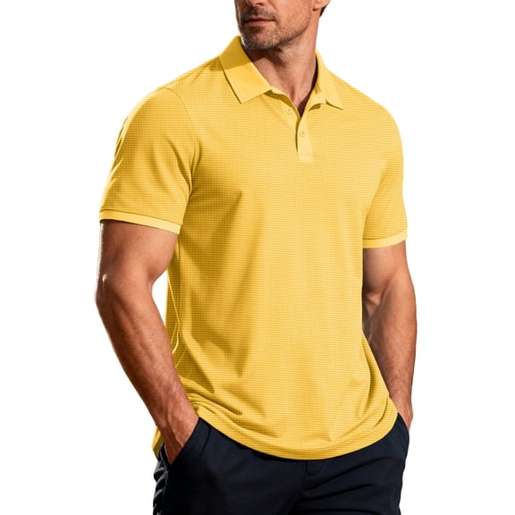 Nokdvo Shirts for Men Plus Size Lapel Quarter Button Solid Color Pullover Tops Spring Summer Casual Short Sleeve Loose T-Shirt,Earthy Yellow L