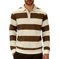 thumbnail image 1 of Nokdvo Striped Print Sweatshirts for Men Long-Sleeved Collared Sweater Striped Button Pullover Color-Blocked Loose Going Out Baggy Casual Fashion Clothes,Brown XL, 1 of 5