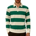 thumbnail image 1 of Nokdvo Striped Print Sweatshirts for Men Long-Sleeved Collared Sweaters Striped Button Front Pullover Color Block Loose Going Out Baggy Casual Fashion Tops,Deep Green XL, 1 of 5