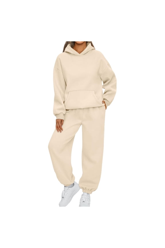 Sweat Outfits for Women 2 Pieces Lounge Hoodie Sweat Suits Sets Hooded Sweatshirts Jogging Sweatpants Winter Casual Tracksuits Khaki S