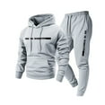 thumbnail image 1 of Nokdvo Sweat Suit Mens Lightweight Fleece Letter Print Drawstring Hoodie and Sweatpants Fall Winter Hooded Solid Color Ribbed Sweat Suit Sets with Pocket,Light Gray L, 1 of 3