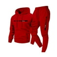 thumbnail image 1 of Nokdvo Sweat Suits Men 2 Piece Sherpa Fleece Letter Print Drawstring Hoodie and Sweatpants Fall Winter Hooded Solid Color Ribbed Sweatsuit Sets with Pocket,Red 2XL, 1 of 3