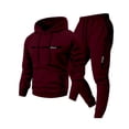 thumbnail image 1 of Nokdvo Sweat Suits for Men 2 Piece Trendy Fleece Letter Print Drawstring Hoodie and Sweatpants Fall Winter Hooded Solid Color Ribbed Pullover Set with Pocket,Wine M, 1 of 3